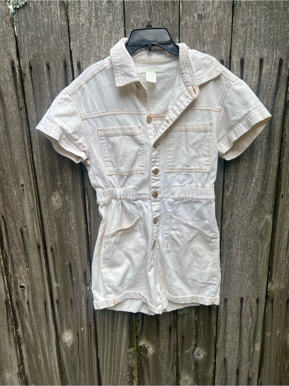 Altar'd State Cream Short Sleeve Denim Romper